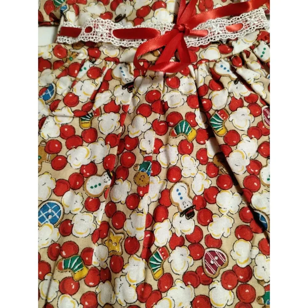 Vintage Handmade Doll Dress - Popcorn Cranberry Garland 10